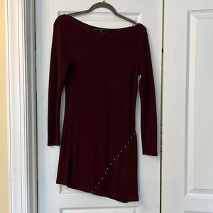 Maroon asymmetrical tunic sweater